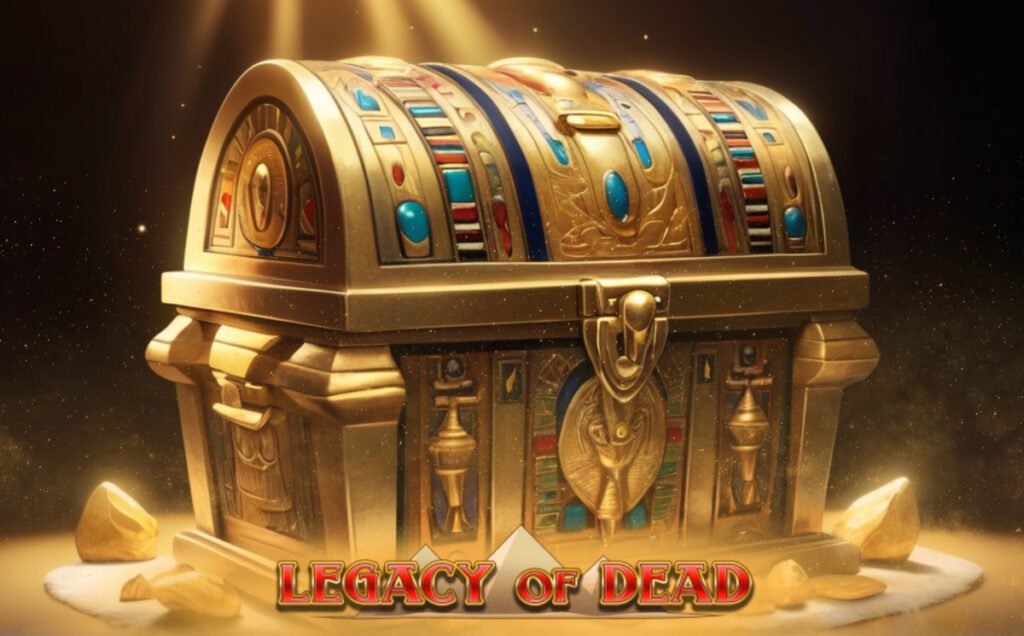 Legacy of Dead logo on a background of Egyptian treasure chest